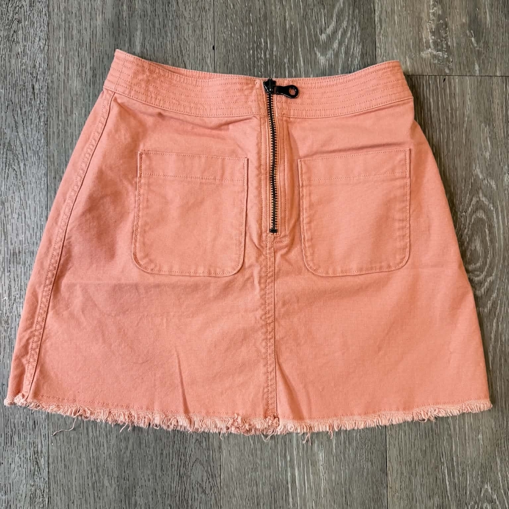 Madewell Coral Pink Denim Mini Skirt with Front Zip
